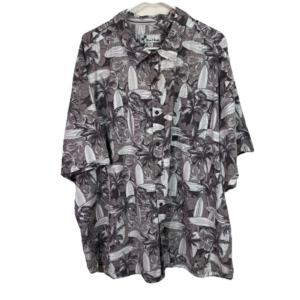 Oliver & Burke Hawaiian Shirt Men's 4XL Gray Brown Palm Tree‎ Surf Short Sleeve